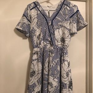 Sienna Sky Blue & White Floral and Stripe Dress